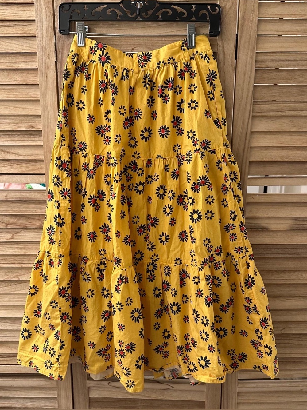Solid & Striped Yellow Daisy Tiered Button Up Midi Skirt XS